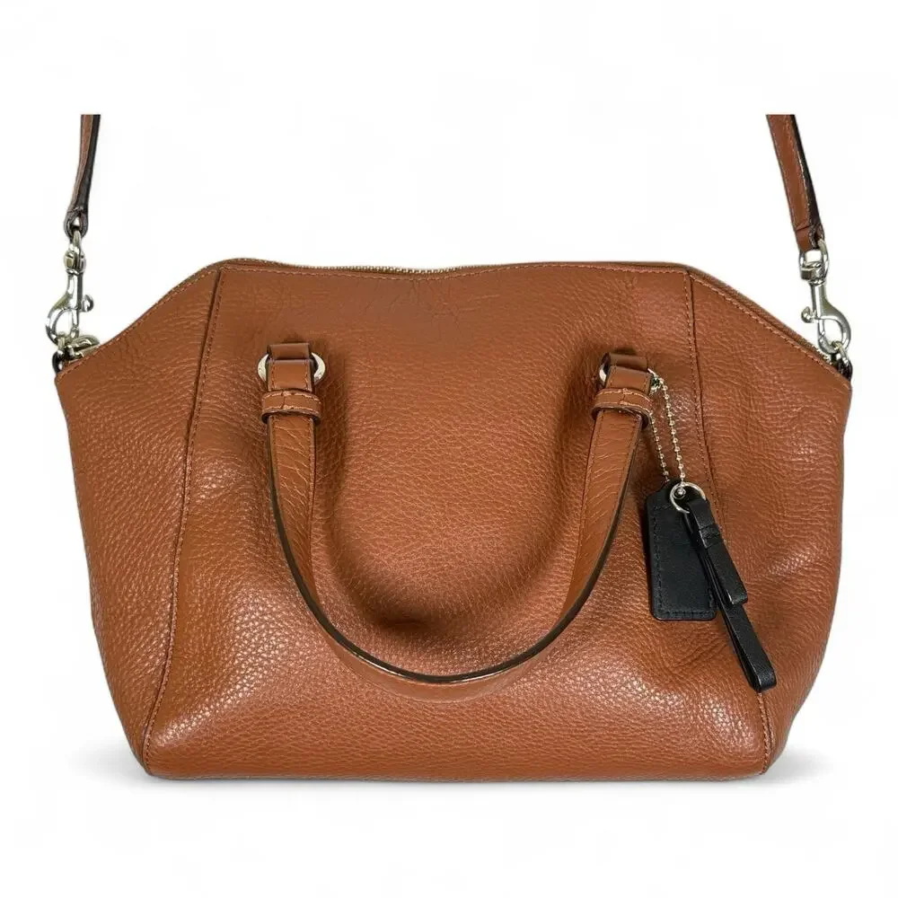 COACH Crossbody Shoulder Bag Brown Pebble Leather Black Hangtag